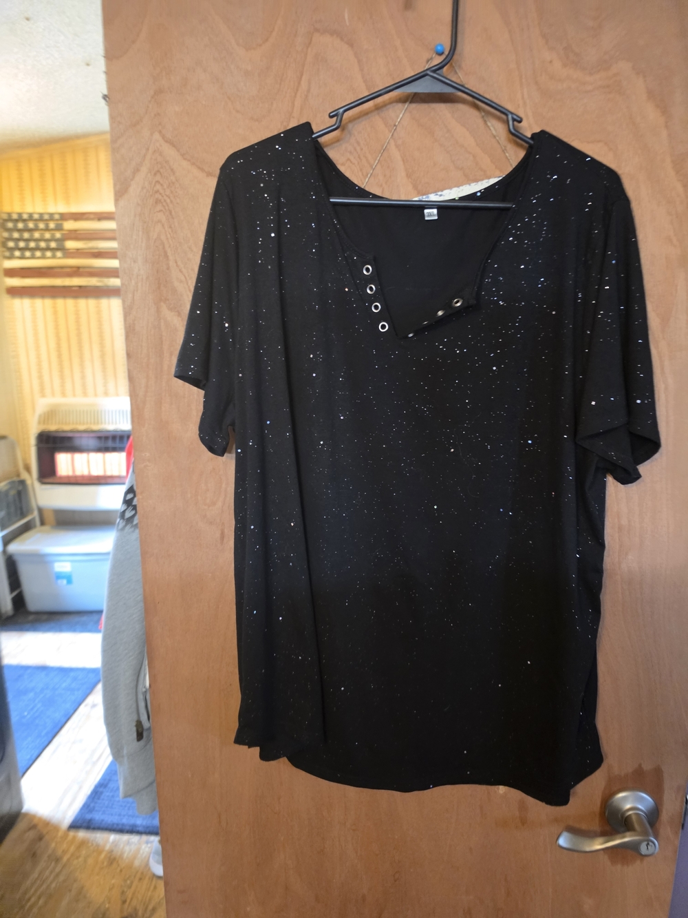 Source Unknown Black Sparkle Short Sleeve Blouse